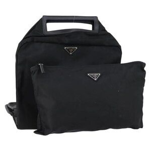 PRADA Carry Case Cover Set Nylon Black Silver Auth am9905